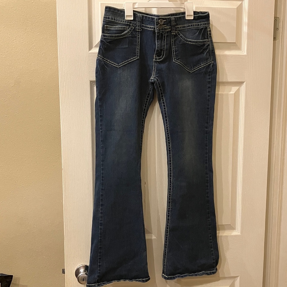 Red Rivet Dark Blue Flare Jeans